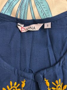 Embroidered Cold Shoulder Kurti- (S Size)