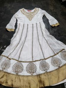 ✨ Beautiful White &amp; Gold Anarkali Dress