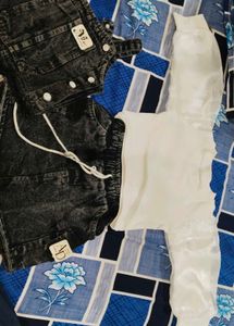 Denim Overalls Shorts Set