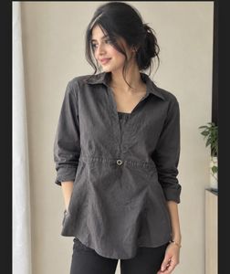 Stylish Grey Collared Tunic Top