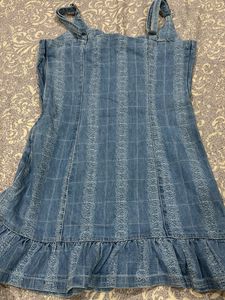 Blue Denim Mini Dress with Ruffle Hem