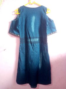Denim Cold Shoulder Fit &amp; Flare Dress