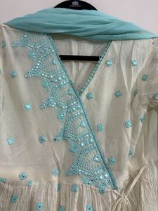 Cream Anarkali Kurta with Blue Embroidery