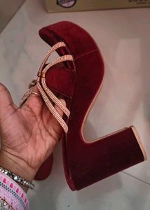 Maroon platform heels with Embellishments