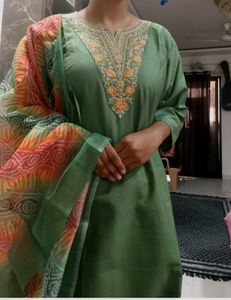 Beautiful Green Kurta with Printed Dupatta