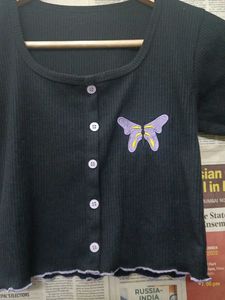 Black Butterfly Crop Top