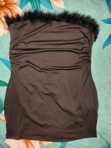 Shein Strapless Feather Trim Neckline Bodycon Dres