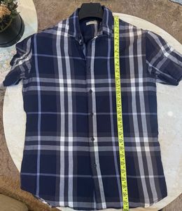 burberry Men's Blue Plaid Short Sleeve Shirt