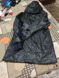 Hooded light leather jacket and winter dress