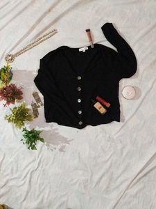 Chic Black V-Neck Button-Up Cardigan