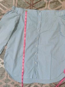 Blue Striped Off-Shoulder Shirt