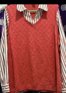 Vintage Red Argyle Sweater Vest attached shirt