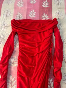 Stunning Red Off-Shoulder Ruched Dress
