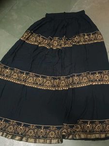 Elegant Black Ethnic Skirt with Gold Print