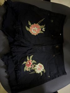 Floral Embroidered Denim Shorts