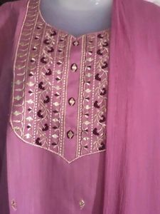 BrandNew MauveColor Kurti Set - Plazzo&amp;Dupatta -4