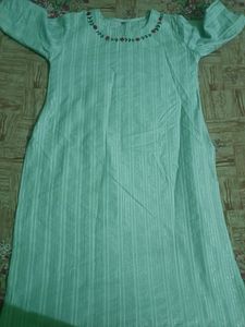 Mint Green Kurta with Floral Neckline