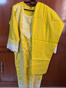 Bright Yellow embroidered kurta with pants