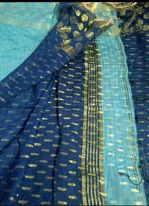 Beautiful Blue &amp; Pink Striped Saree