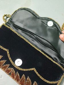 Beaded Black &amp; Gold Clutch Bag