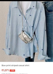 Striped Bow Print Casual Shirt
