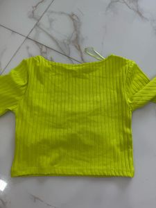 S Neon Green Ribbed Cropped Top