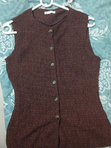 Brown Textured Sleeveless Top