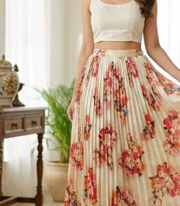 Floral Print Pleated ethnic long skirt