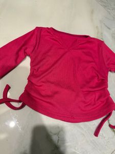 Hot Pink Cropped Long Sleeve Top