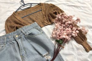 🎁Boho Crop Brown Knit Cardigan R