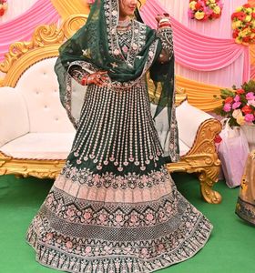 Stunning Emerald Green Embroidered Lehenga Choli