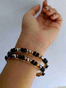 Elegant Black &amp; Silver Beaded Bangles