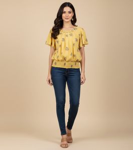 Yellow Floral Print Blouse