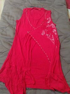 Vibrant Red Embroidered Tunic Top