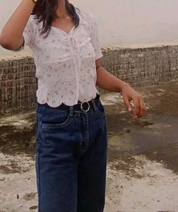 Women's Wide Leg Blue Denim Jeans
