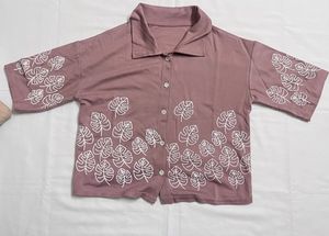Cute Leaf Print Button-Up Shirt