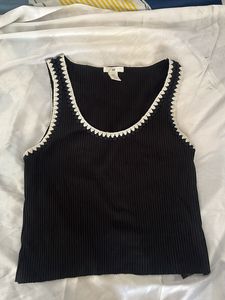 H&amp;M embroidered neckline ribbed top