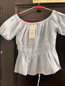 Cute Baby Blue Puff Sleeve Top
