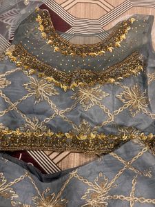 women gota pati work grey lehenga