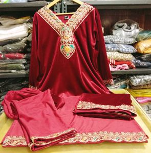 Heavy Embroidery Work Velvet Kurti Set
