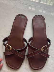 Brown Flat Sandals with Buckle