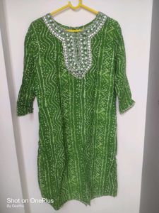 Green Bandhani Print Kurta with Pant and dupatta