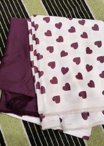 Satin Dress Material with Heart Print