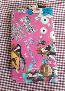 Pink Cartoon Print Pouch