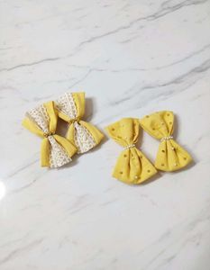 Yellow Bow Hair Clips with Lace