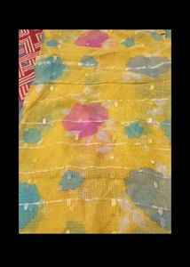 Vibrant Yellow Saree with Floral Print
