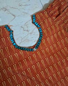 XL Orange Kurta with Purple Border