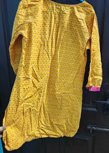 Yellow Printed Kurta with Pink Accents