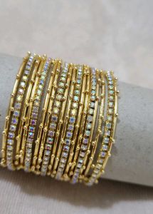 💥Set of metal gold Bangles with Crystals for kids