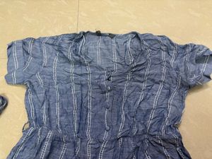Casual Chic Blue &amp; White Striped Midi Dress with W